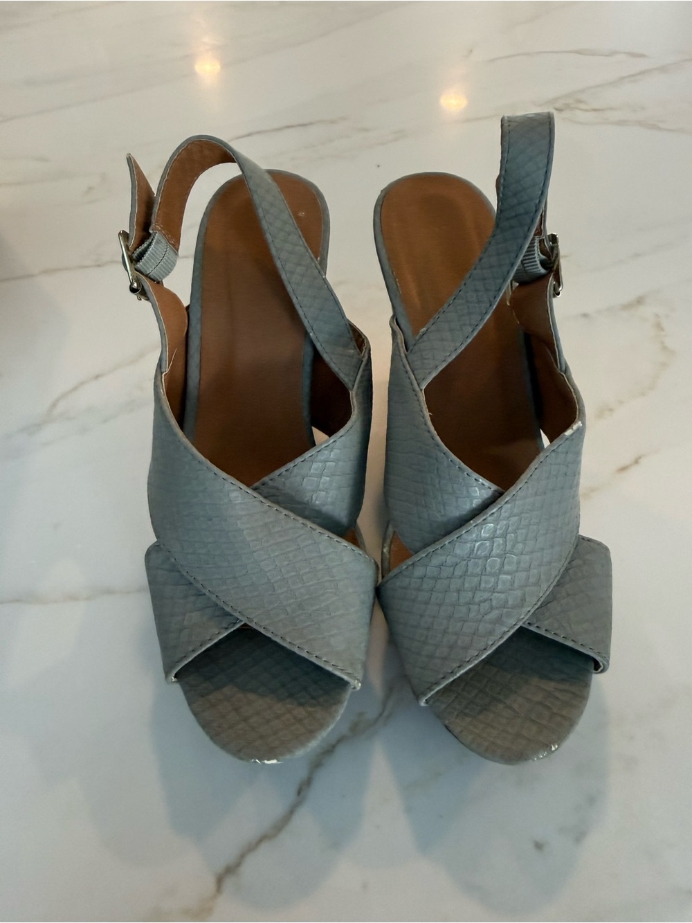 Women's Gray Textured Slingback Heeled Sandals